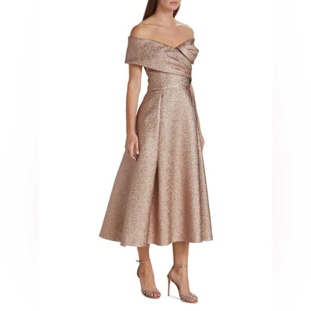 Rickie Freeman for Teri Jon Metallic Off-Shoulder Dress